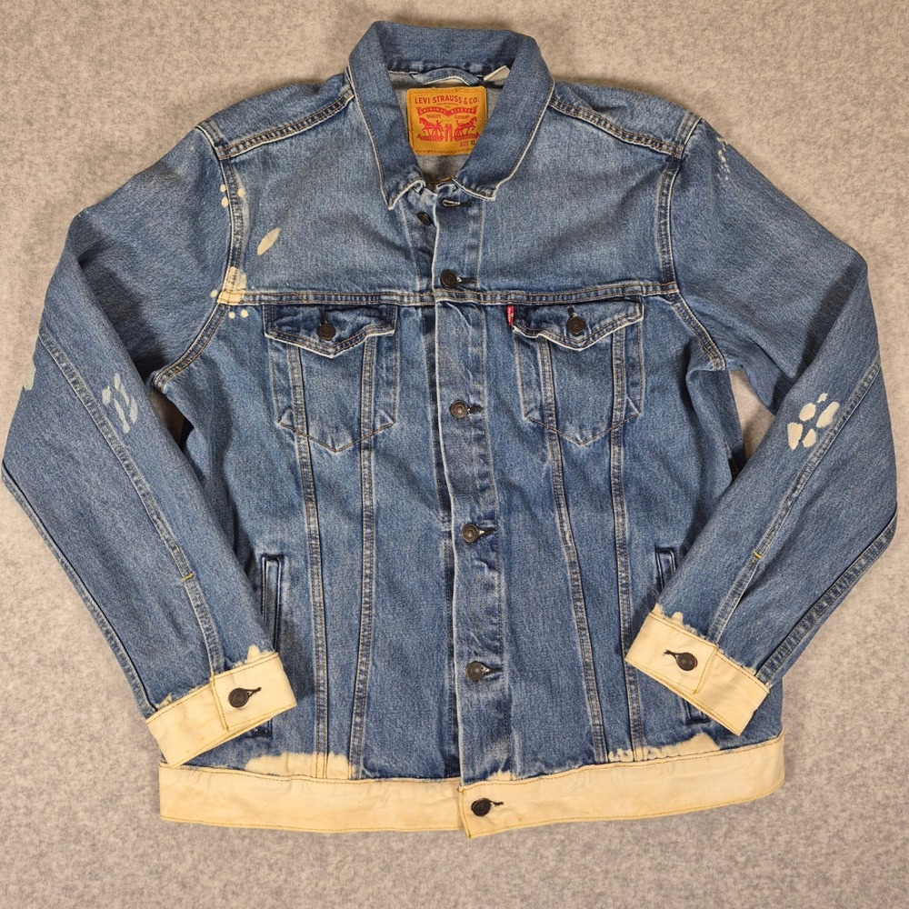 Levi's Trucker Jacket Mens XL Blue Bleach Splatter Dip Dye Denim Coat 06990-110